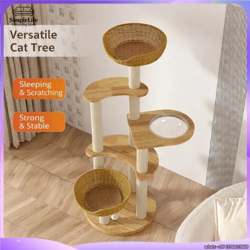 Woven Rattan Cat Tree with Solid Wood Cat House and Sisal Scratching Posts for Large Cats Comfortable Climbing Tower Pet
Woven Rattan Cat Tree with Solid Wood Cat House and Sisal Scratching Posts for Large Cats Comfortable Climbing Tower Pet