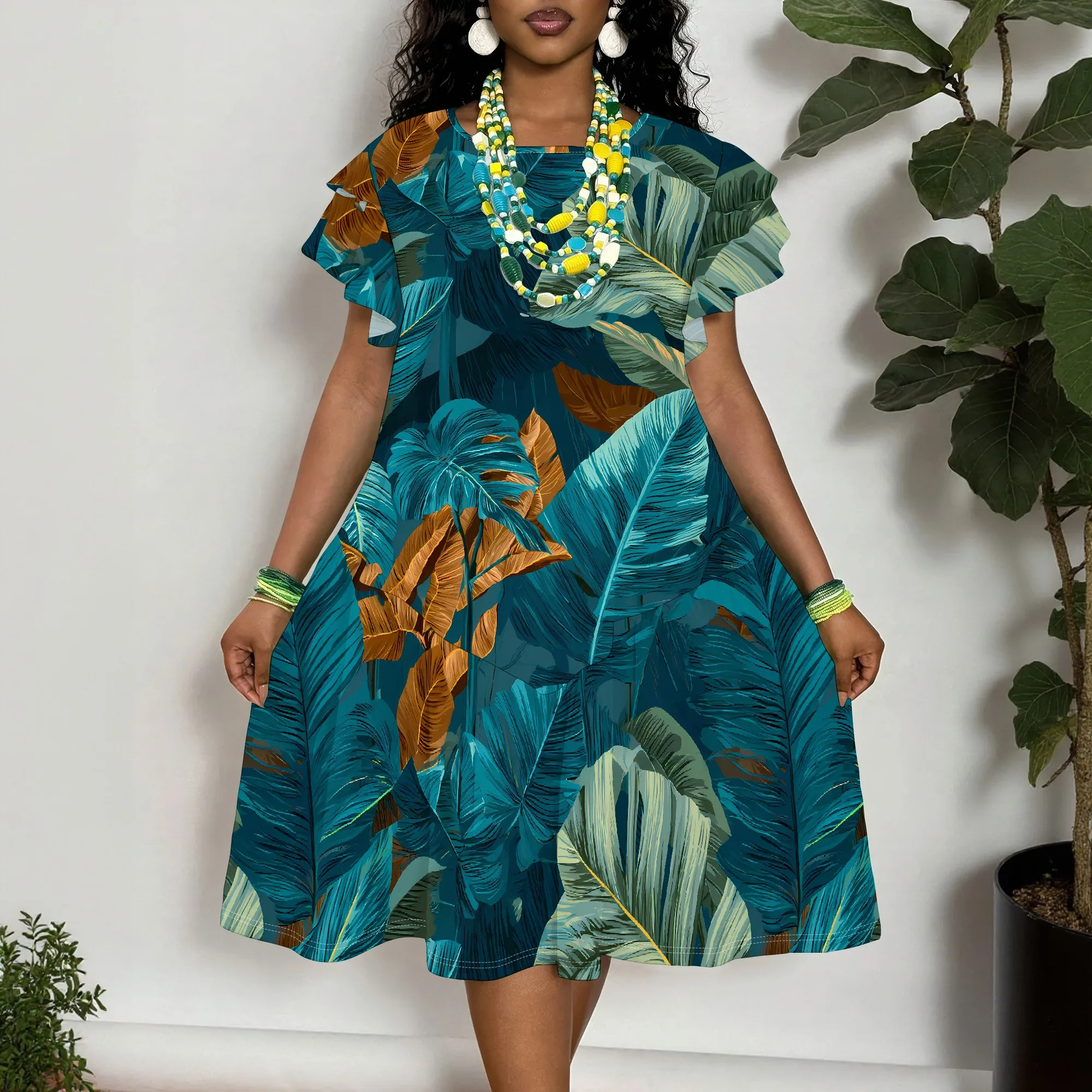 Women's Tropical Leaf Print Short Sleeve Dress Plus Size XL-6XL Loose Fit Summer Casual Midi Dress for Women
Women's Tropical Leaf Print Short Sleeve Dress Plus Size XL-6XL Loose Fit Summer Casual Midi Dress for Women
