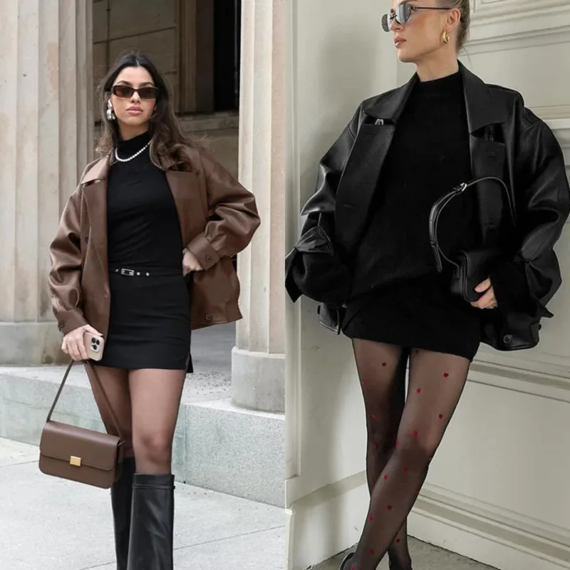 Женская винтажная куртка из искусственной кожи, свободный крой, костюм с воротником, пальто средней длины, элегантная теплая верхняя одежда для повседневной уличной зимней одежды
Женская винтажная куртка из искусственной кожи, свободный крой, костюм с воротником, пальто средней длины, элегантная теплая верхняя одежда для повседневной уличной зимней одежды