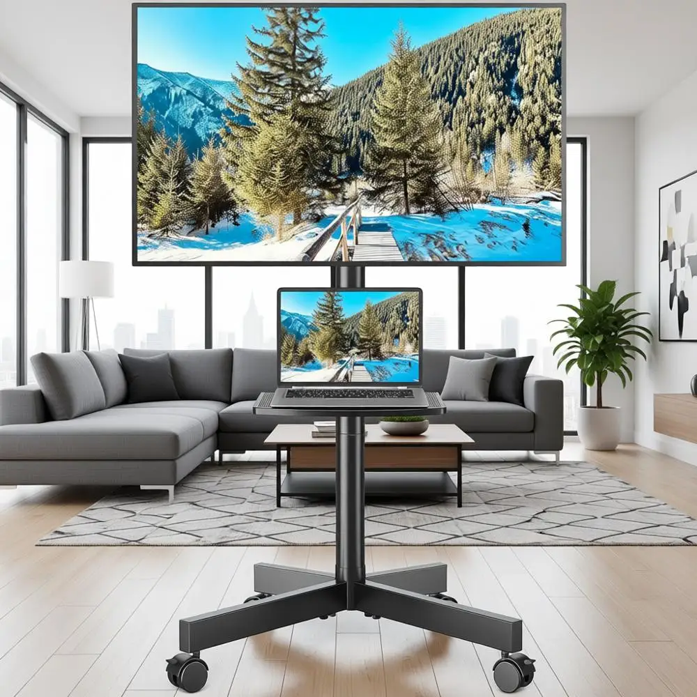 Переносная телевизионная тележка для телевизоров с диагональю 23-65 дюймов, до 88 фунтов, регулируемая высота, бесшумные колеса, подходит для спальни, гостиной, офиса
Переносная телевизионная тележка для телевизоров с диагональю 23-65 дюймов, до 88 фунтов, регулируемая высота, бесшумные колеса, подходит для спальни, гостиной, офиса