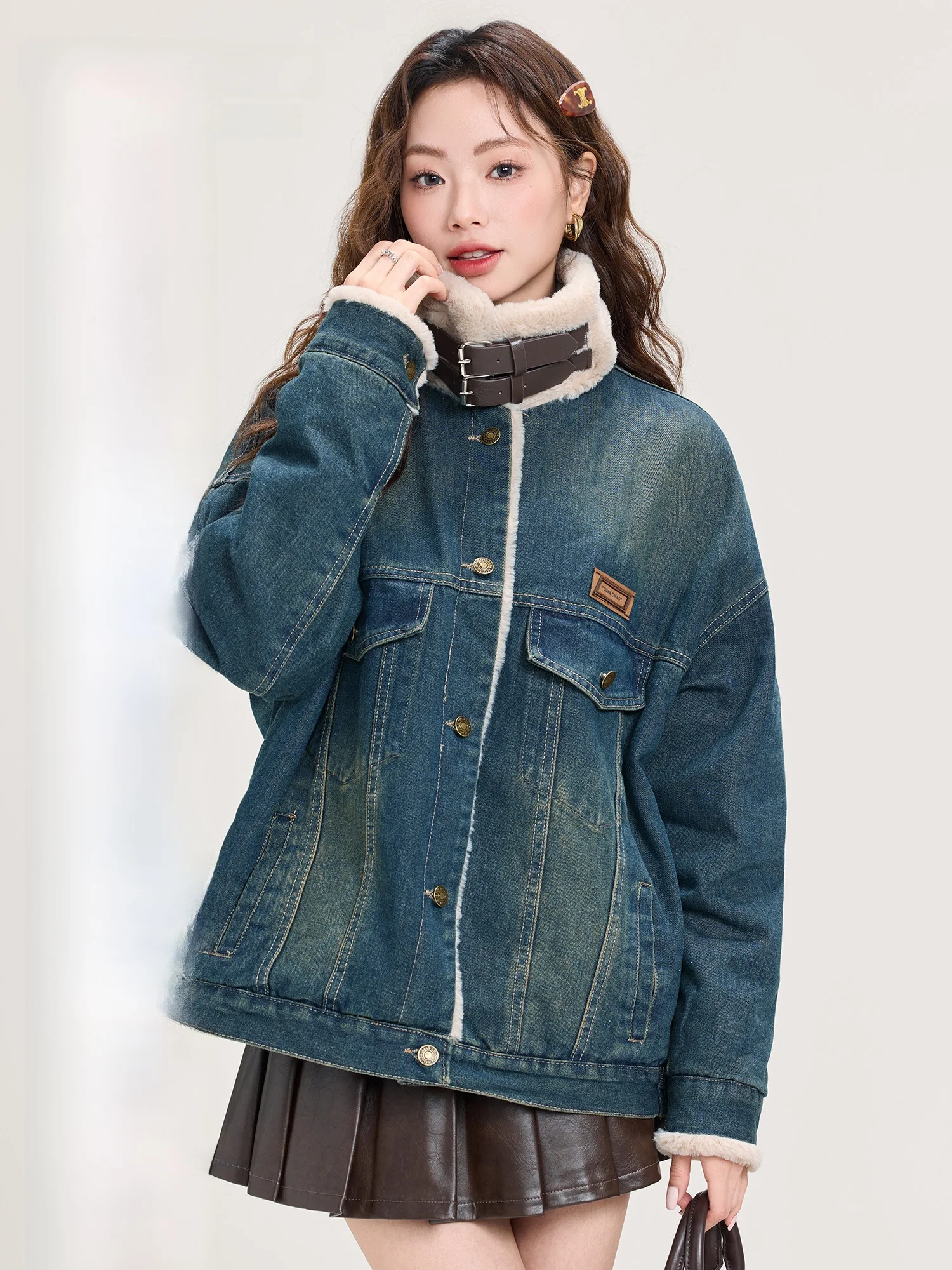 Thiened Fce Denim Jaet Women's Autumn Winter eepskin Coat Cotton Clothes Winter Season Mont Xiaolei Commute Sle
Thiened Fce Denim Jaet Women's Autumn Winter eepskin Coat Cotton Clothes Winter Season Mont Xiaolei Commute Sle