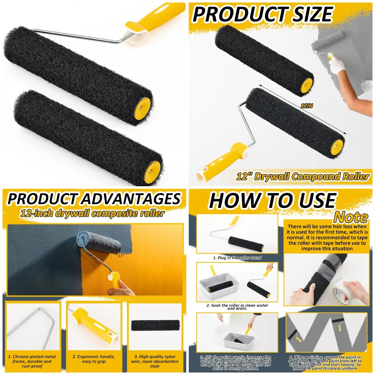 2 Pcs 12' Drywall Compound Roller Cover with Frame for Wall & Ceiling Surfaces
2 Pcs 12' Drywall Compound Roller Cover with Frame for Wall & Ceiling Surfaces