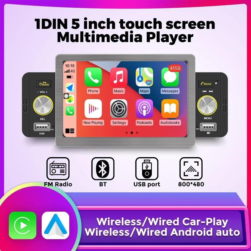 1din Car Play Android Auto Радио Мультимедийный видеоплеер 5-дюймовый сенсорный экран Автомобильная интеллектуальная система Вход камеры заднего вида
1din Car Play Android Auto Радио Мультимедийный видеоплеер 5-дюймовый сенсорный экран Автомобильная интеллектуальная система Вход камеры заднего вида