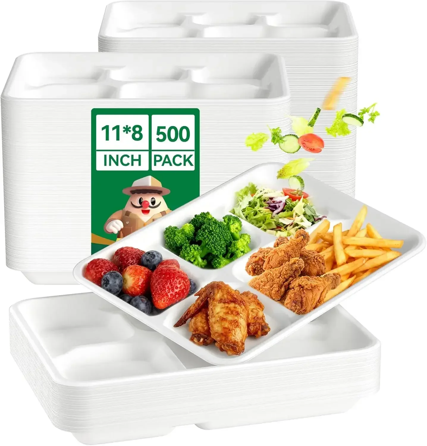 White 5 Compartment 11x8 Inch Compostable Heavy Duty Biodegradable Eco Friendly Disposable Food Trays 500 Pack For Party Lunch D
White 5 Compartment 11x8 Inch Compostable Heavy Duty Biodegradable Eco Friendly Disposable Food Trays 500 Pack For Party Lunch D