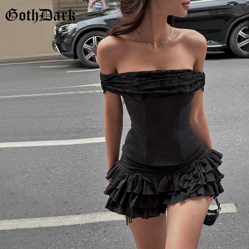 Goth Dark Fairycore Solid Women 2 Piece Sets Sexy Off Shoulder Crop Tops and Lace Patchwork Tierred Mini Skirts Gothic Outfits
Goth Dark Fairycore Solid Women 2 Piece Sets Sexy Off Shoulder Crop Tops and Lace Patchwork Tierred Mini Skirts Gothic Outfits