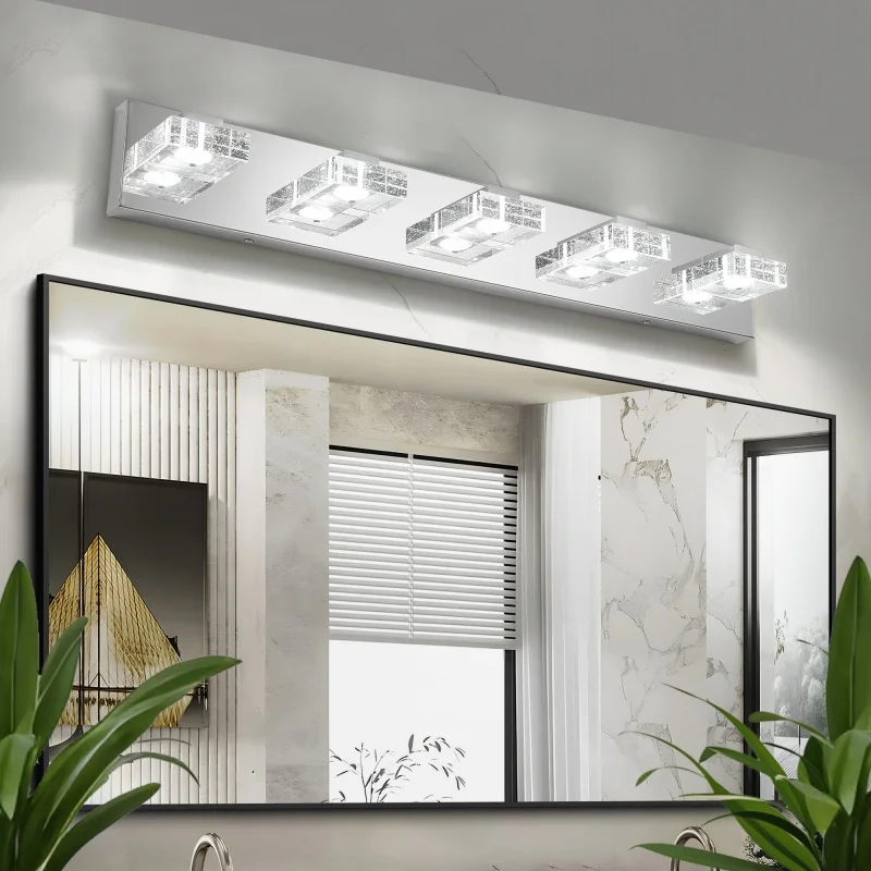 Modern Bubble Crystal LED Bathroom Vanity Light Fixture, 31-Inch Stainless Steel Wall Sconce, 5-Lights Dimmable Mirror Lighting for Washroom
Modern Bubble Crystal LED Bathroom Vanity Light Fixture, 31-Inch Stainless Steel Wall Sconce, 5-Lights Dimmable Mirror Lighting for Washroom