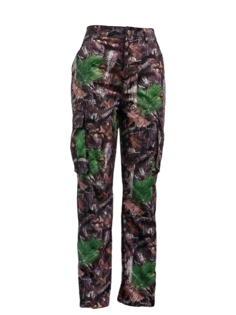 Full Print Zipper Casual Leaf Printed Straight Tube Camo Cargo Print Women's Mid-Waist Side Pocket Design Camo Print Cargo Pants
Full Print Zipper Casual Leaf Printed Straight Tube Camo Cargo Print Women's Mid-Waist Side Pocket Design Camo Print Cargo Pants