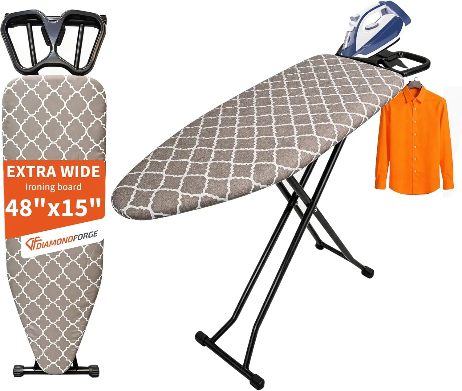 Large Ironing Board 48x15", 7 Heights, Heat-Resistant Cover, Foldable with Iron Rest
Large Ironing Board 48x15", 7 Heights, Heat-Resistant Cover, Foldable with Iron Rest