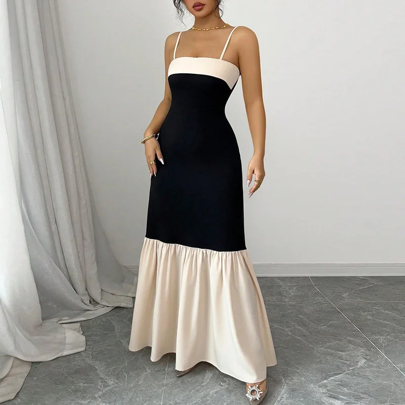 Fashion Color-blocked Square Collar Spaghetti Strap Dress Sexy Sleeveless Hollow Party Dress Elegant High Waisted Pleated Dress
Fashion Color-blocked Square Collar Spaghetti Strap Dress Sexy Sleeveless Hollow Party Dress Elegant High Waisted Pleated Dress