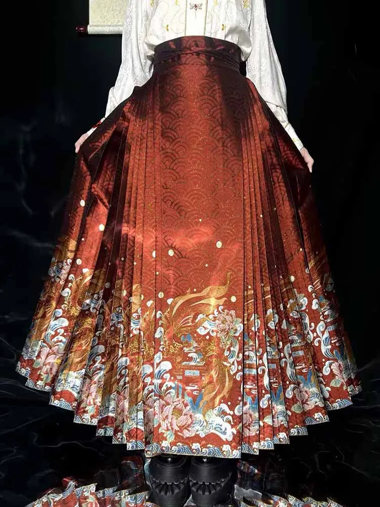 Red Chinese Horse Face Skirt, Ming Dynasty Style Jacquard Pleated Maxi Skirt, Traditional Hanfu A-Line Skirt with Dragon Pattern
Red Chinese Horse Face Skirt, Ming Dynasty Style Jacquard Pleated Maxi Skirt, Traditional Hanfu A-Line Skirt with Dragon Pattern