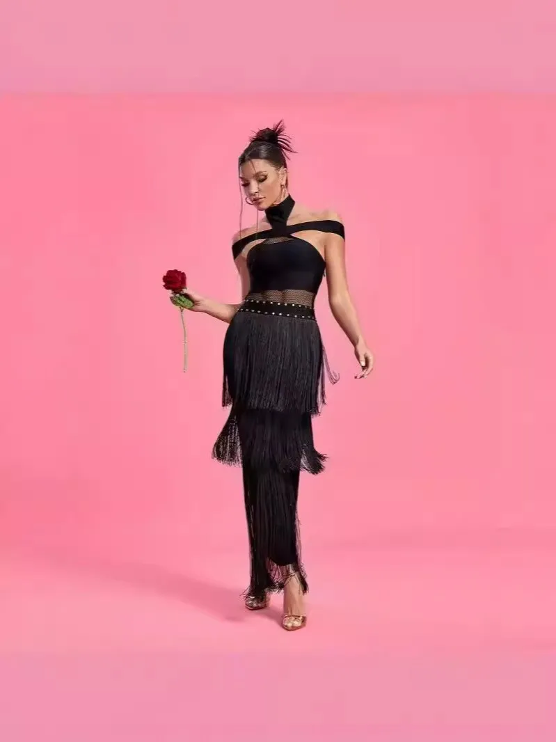 Elastic Fabric Wrap Dress One Shoulder Neck Hanging Long Skirt Waist Net Splicing Metal Nail under Net Skirt Tassel Draping for
Elastic Fabric Wrap Dress One Shoulder Neck Hanging Long Skirt Waist Net Splicing Metal Nail under Net Skirt Tassel Draping for