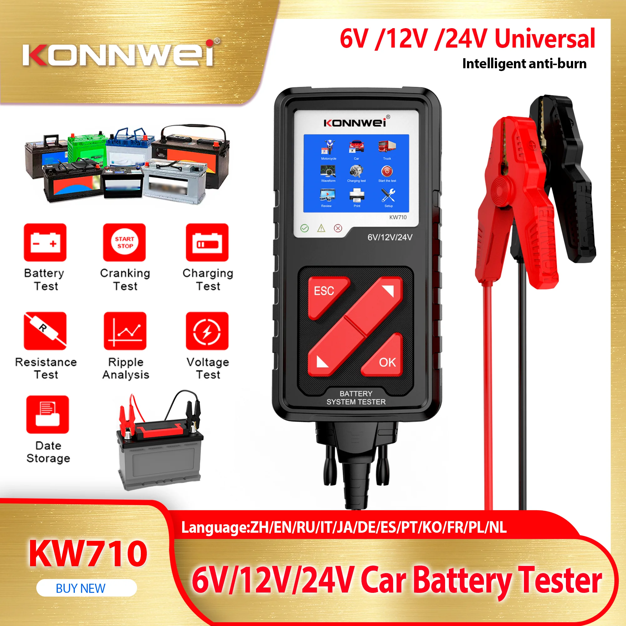 2026 KONNWEI KW710 Car Battery Tester 6V/12V/24V 100-2000CCA Battery Load Tester Charging Diagnostic Tool with Enhanced clip
2026 KONNWEI KW710 Car Battery Tester 6V/12V/24V 100-2000CCA Battery Load Tester Charging Diagnostic Tool with Enhanced clip