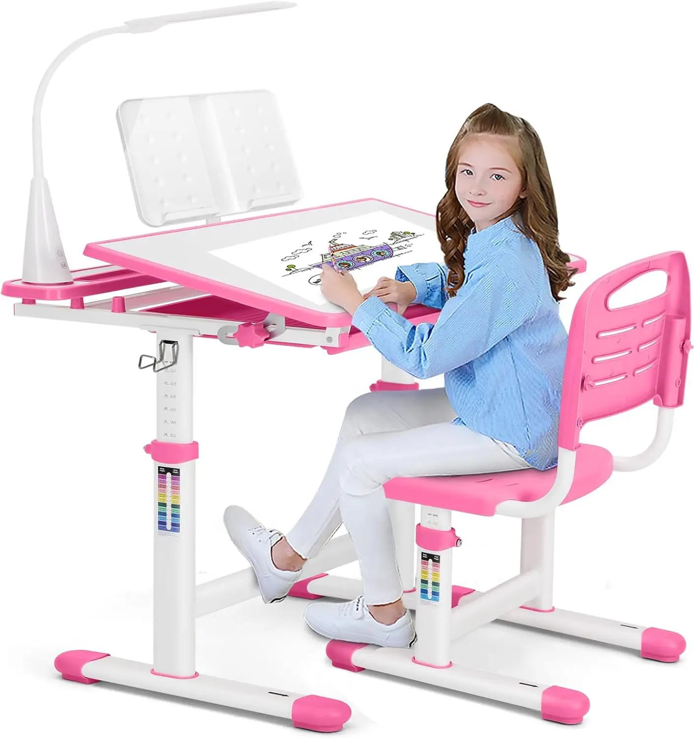 Kids Desk and Chair Set Ergonomic Height Adjustable Kids Desk with Tiltable Desktop LED Light Pull Out Drawer Kids Drawing
Kids Desk and Chair Set Ergonomic Height Adjustable Kids Desk with Tiltable Desktop LED Light Pull Out Drawer Kids Drawing