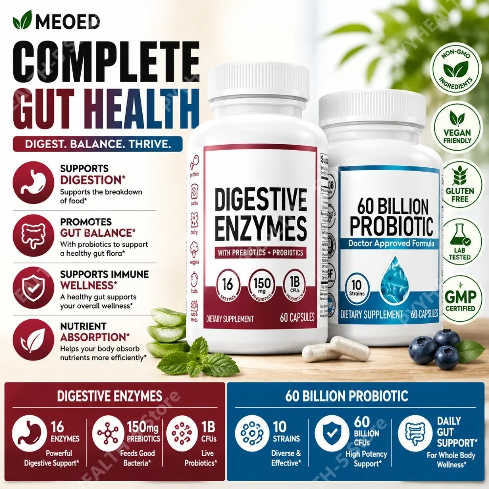 60 Billion CFU Probiotic Capsules with 10 Strains and Organic Prebiotic Fiber, Daily Digestive Wellness Supplement, 60 Count
60 Billion CFU Probiotic Capsules with 10 Strains and Organic Prebiotic Fiber, Daily Digestive Wellness Supplement, 60 Count