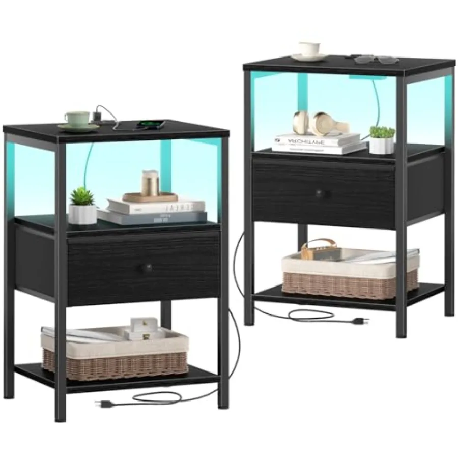 Black Nightstands Set of 2 Bedroom Night Stand Set Two Nightstand with Charging Station and LED Light Bedside Table with Fabric
Black Nightstands Set of 2 Bedroom Night Stand Set Two Nightstand with Charging Station and LED Light Bedside Table with Fabric
