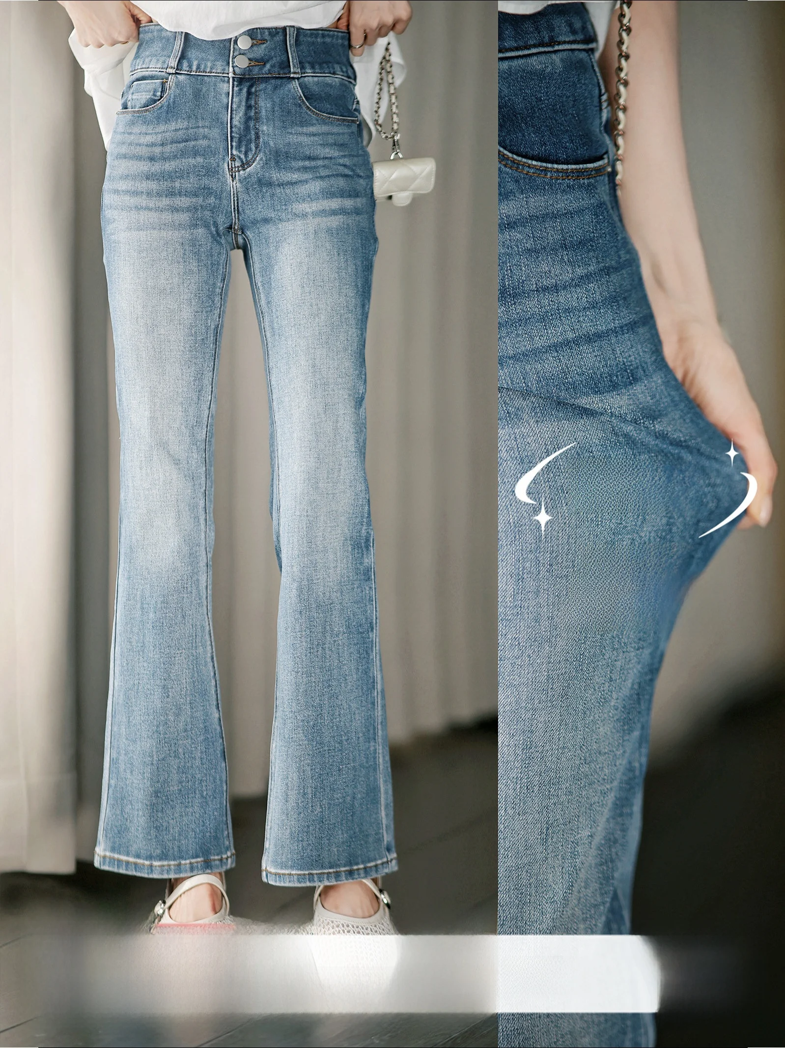 Zhaodaxi T Series Women's Slim Fit Jeans Nine Points Flared Pants Four Directional Elastic Double Button YKK Long Leg Jeans
Zhaodaxi T Series Women's Slim Fit Jeans Nine Points Flared Pants Four Directional Elastic Double Button YKK Long Leg Jeans