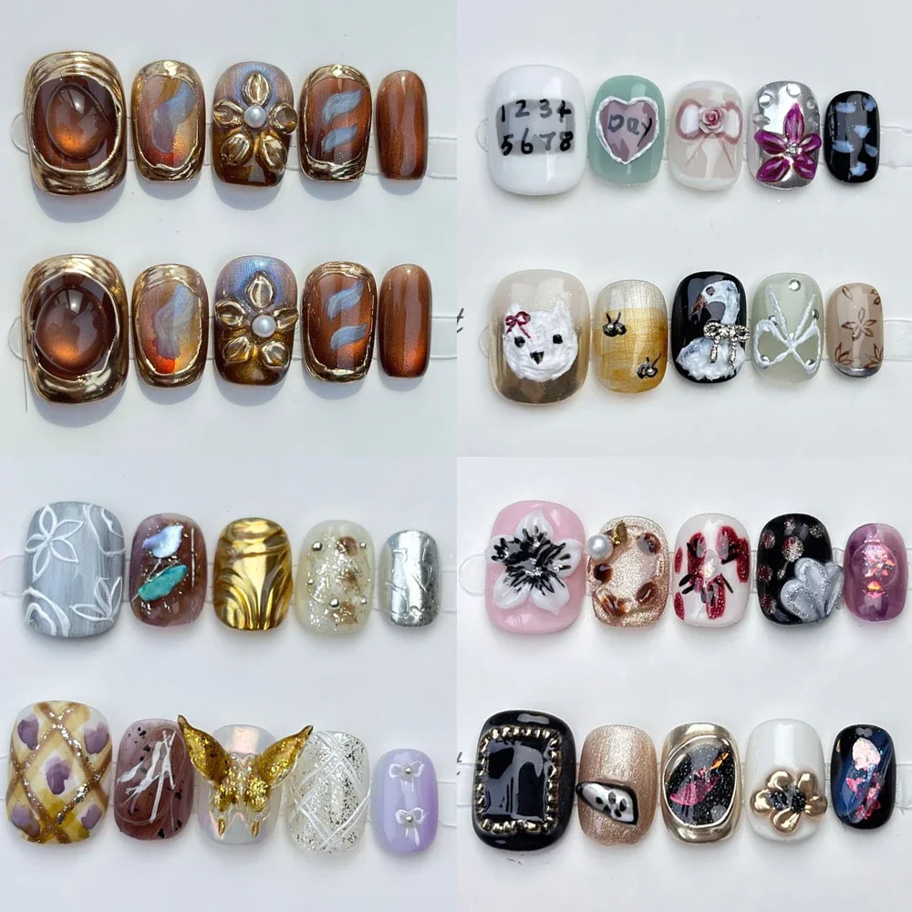 10Pcs Handmade Short Square Summer 2025 Press On Nails Hand-Painted Cat's Eye Metal Portable High Quality False Nails Manicure
10Pcs Handmade Short Square Summer 2025 Press On Nails Hand-Painted Cat's Eye Metal Portable High Quality False Nails Manicure