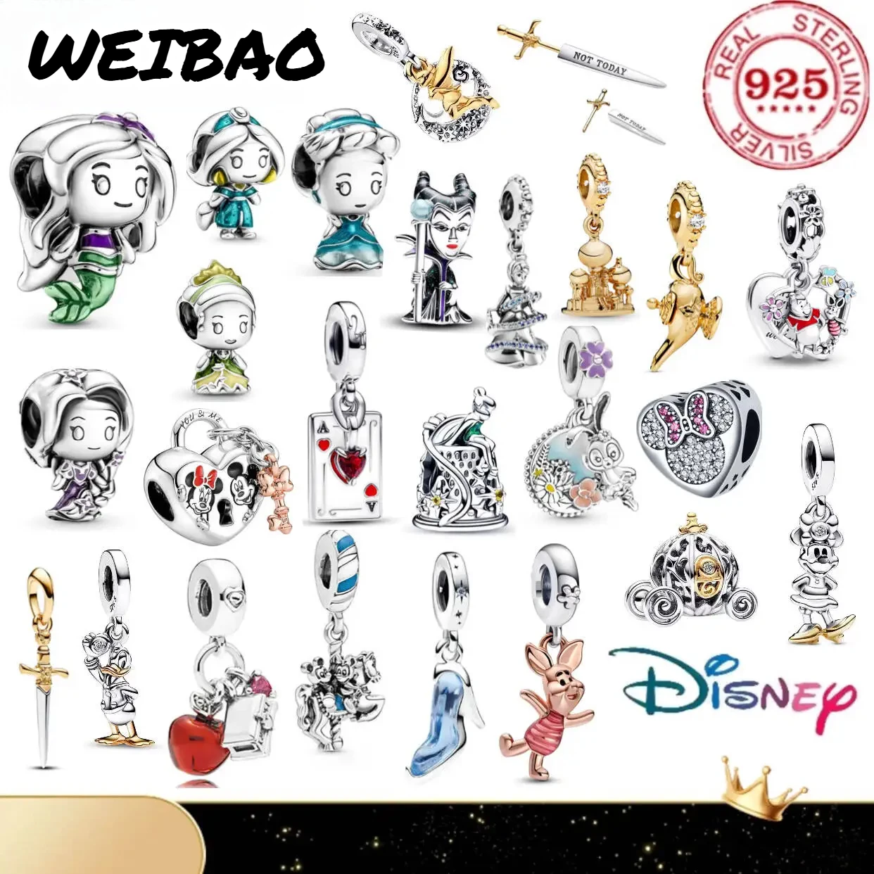 925sterling silver Disney Princess series Winnie the Pooh Donald Duck bead necklace bracelet DIY party women party surprise gift
925sterling silver Disney Princess series Winnie the Pooh Donald Duck bead necklace bracelet DIY party women party surprise gift