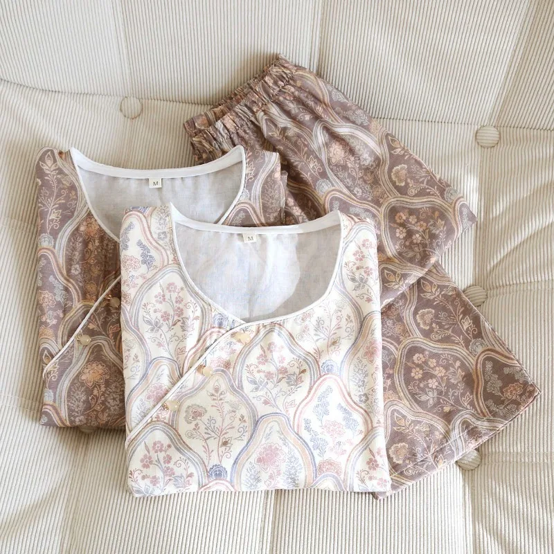 Женский пижамный комплект из чистого хлопка, мягкий дышащий винтажный цветочный принт с пейсли, накидка с круглым вырезом, белая окантовка, всесезонная одежда для дома
Женский пижамный комплект из чистого хлопка, мягкий дышащий винтажный цветочный принт с пейсли, накидка с круглым вырезом, белая окантовка, всесезонная одежда для дома