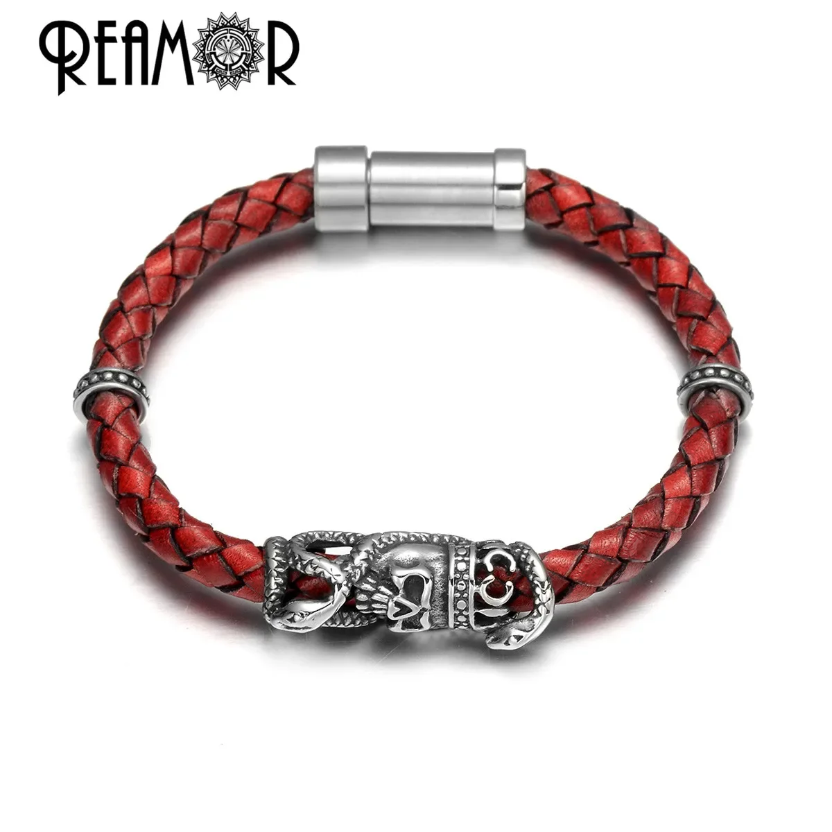 REAMOR Punk 316l Stainless steel Devil Skull Snake Handmade Bracelet Retro Red Genuine Leather Braided Bracelet Mens Gift
REAMOR Punk 316l Stainless steel Devil Skull Snake Handmade Bracelet Retro Red Genuine Leather Braided Bracelet Mens Gift