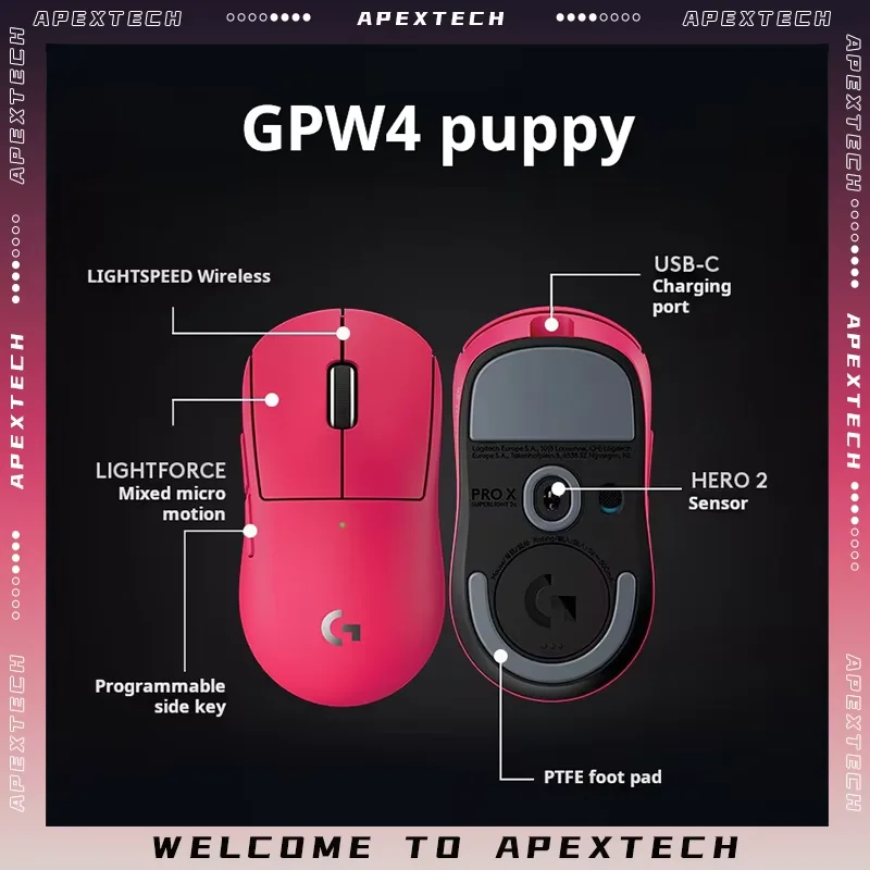 Logitech GPW4 "Puppy" Edition Wireless Gaming Mouse 51g Ultra-Lightweight HERO 2 Sensor 8K Polling LIGHTFORCE Switches
Logitech GPW4 "Puppy" Edition Wireless Gaming Mouse 51g Ultra-Lightweight HERO 2 Sensor 8K Polling LIGHTFORCE Switches