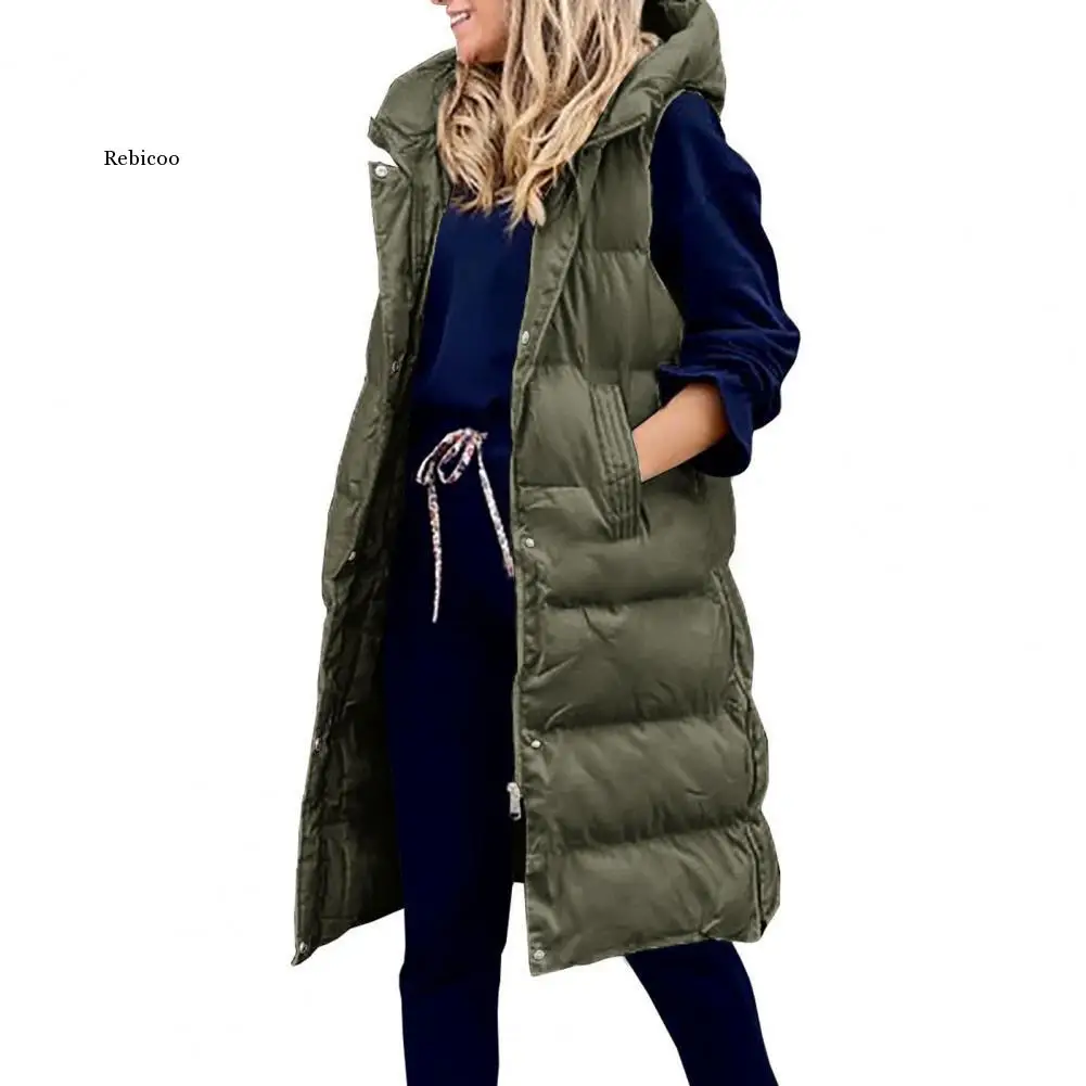 Elegant Women Down Coat Long Loose Buttons Sleeveless Hooded Cardigan Winter Down Coat Vest Padded Waistcoat Overcoat 
Elegant Women Down Coat Long Loose Buttons Sleeveless Hooded Cardigan Winter Down Coat Vest Padded Waistcoat Overcoat