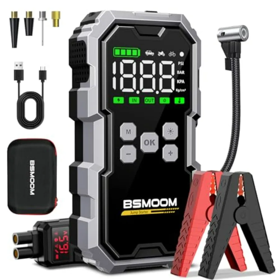 Portable Car Jump Starter with Air Compressor 7000A 26800mAh 150PSI 3.4 LCD Display 2 Lights All Gas/10.0L Diesel Black
Portable Car Jump Starter with Air Compressor 7000A 26800mAh 150PSI 3.4 LCD Display 2 Lights All Gas/10.0L Diesel Black
