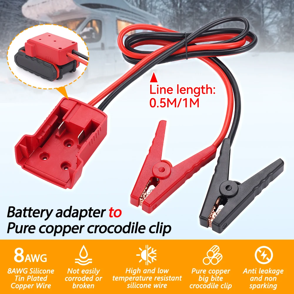 Зажимы для пусковых кабелей 8AWG с адаптером для аккумулятора Power Wheels для пускового устройства Milwaukee M18 18V для запуска автомобиля
Зажимы для пусковых кабелей 8AWG с адаптером для аккумулятора Power Wheels для пускового устройства Milwaukee M18 18V для запуска автомобиля