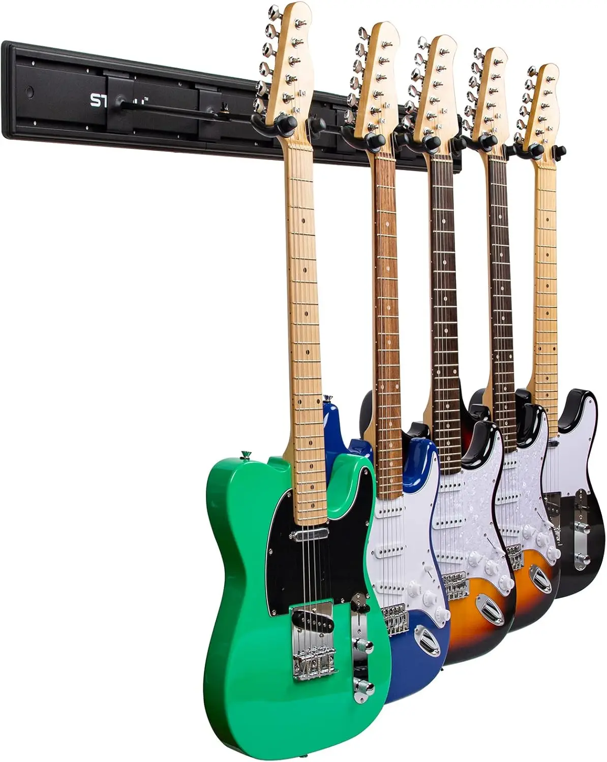 5 Guitar Wall Mount Hanger Rack - 48.6" Aluminum Rail, Adjustable Hooks, Black
5 Guitar Wall Mount Hanger Rack - 48.6" Aluminum Rail, Adjustable Hooks, Black