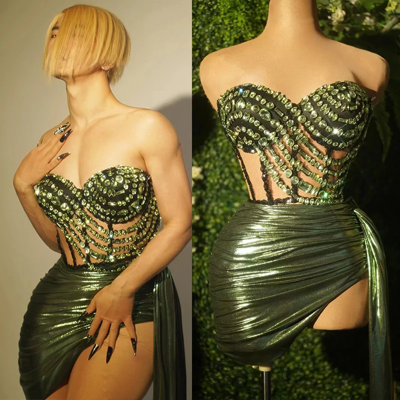 Rhinestone Evening Dress Gogo Nightclub Bar Performance Clothes Drag Queen Outfit Green Off Shoulder Dresses Stage Costume DL925
Rhinestone Evening Dress Gogo Nightclub Bar Performance Clothes Drag Queen Outfit Green Off Shoulder Dresses Stage Costume DL925