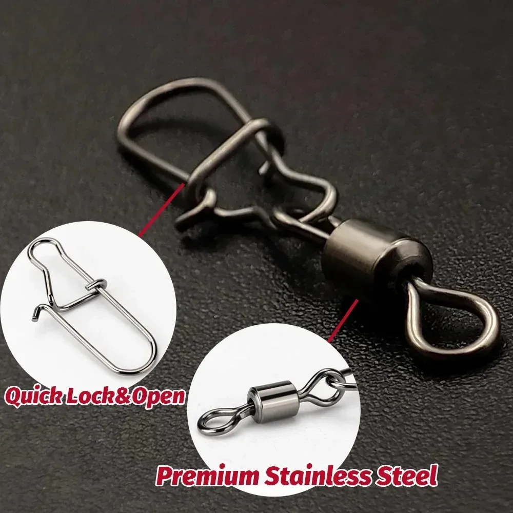 50Pcs Stainless Steel Rolling Swivel with Snap #2-#10 Fishing Connector High Strength Fishing Swivels for Lures Hooks Line T
50Pcs Stainless Steel Rolling Swivel with Snap #2-#10 Fishing Connector High Strength Fishing Swivels for Lures Hooks Line T