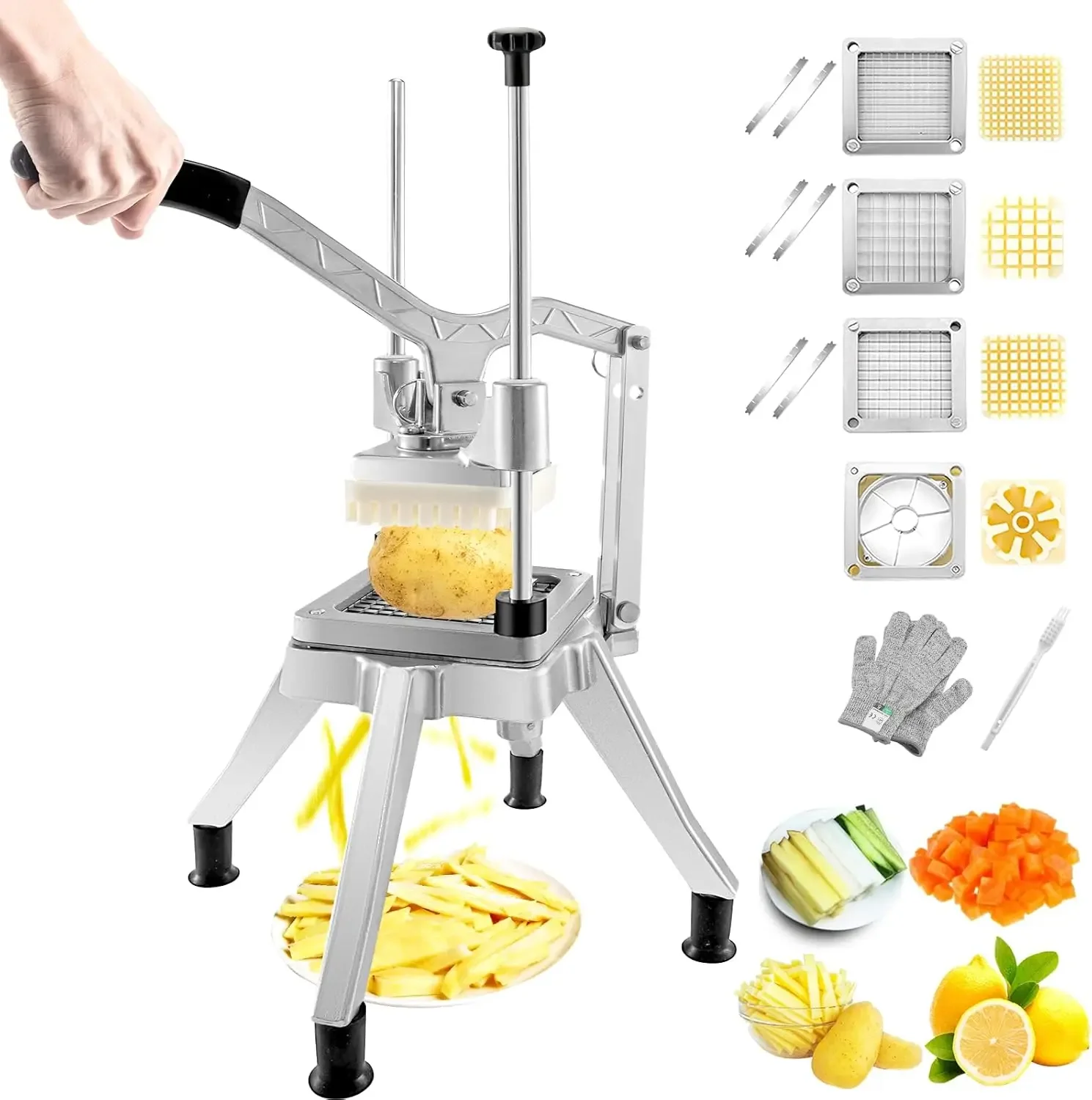 Commercial Vegetable Chopper w/ 4 Replacement Blades, Stainless Steel French Fry Cutter Potato Dicer & Fruit Slicer
Commercial Vegetable Chopper w/ 4 Replacement Blades, Stainless Steel French Fry Cutter Potato Dicer & Fruit Slicer