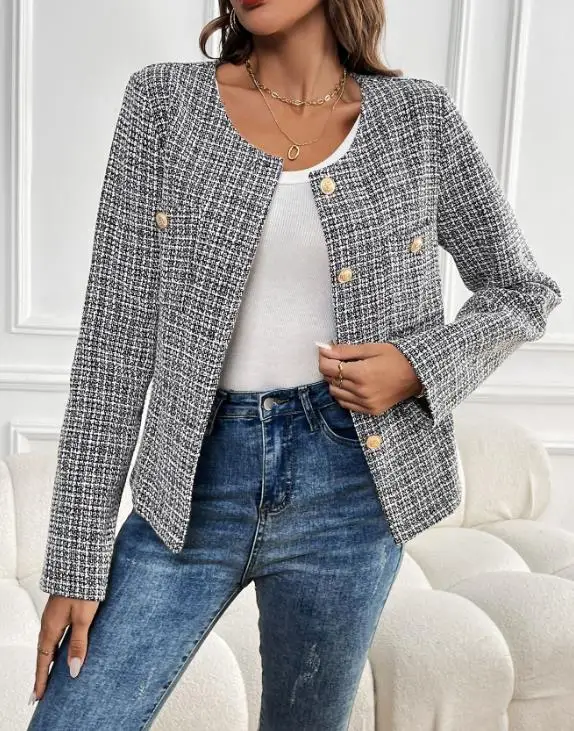 2025 Autumn New Elegant Small Fragrant Coat Loose Metal Single Row Multi Button Coarse Woolen Plaid Suit
2025 Autumn New Elegant Small Fragrant Coat Loose Metal Single Row Multi Button Coarse Woolen Plaid Suit