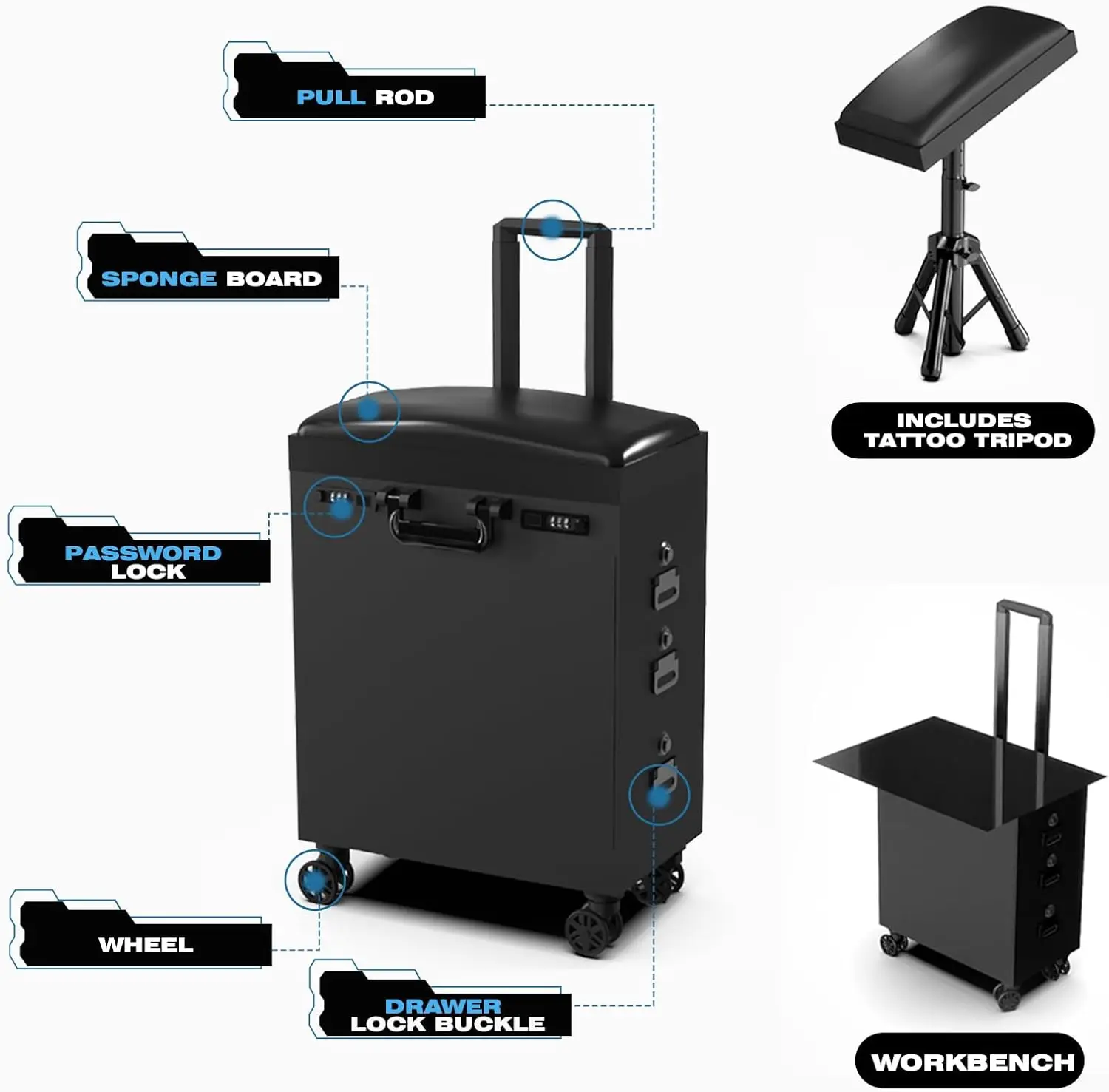 Large Capacity Portable Tattoo Trolley Case Luggage Box Tattoo Travel Case with Armrest
Large Capacity Portable Tattoo Trolley Case Luggage Box Tattoo Travel Case with Armrest