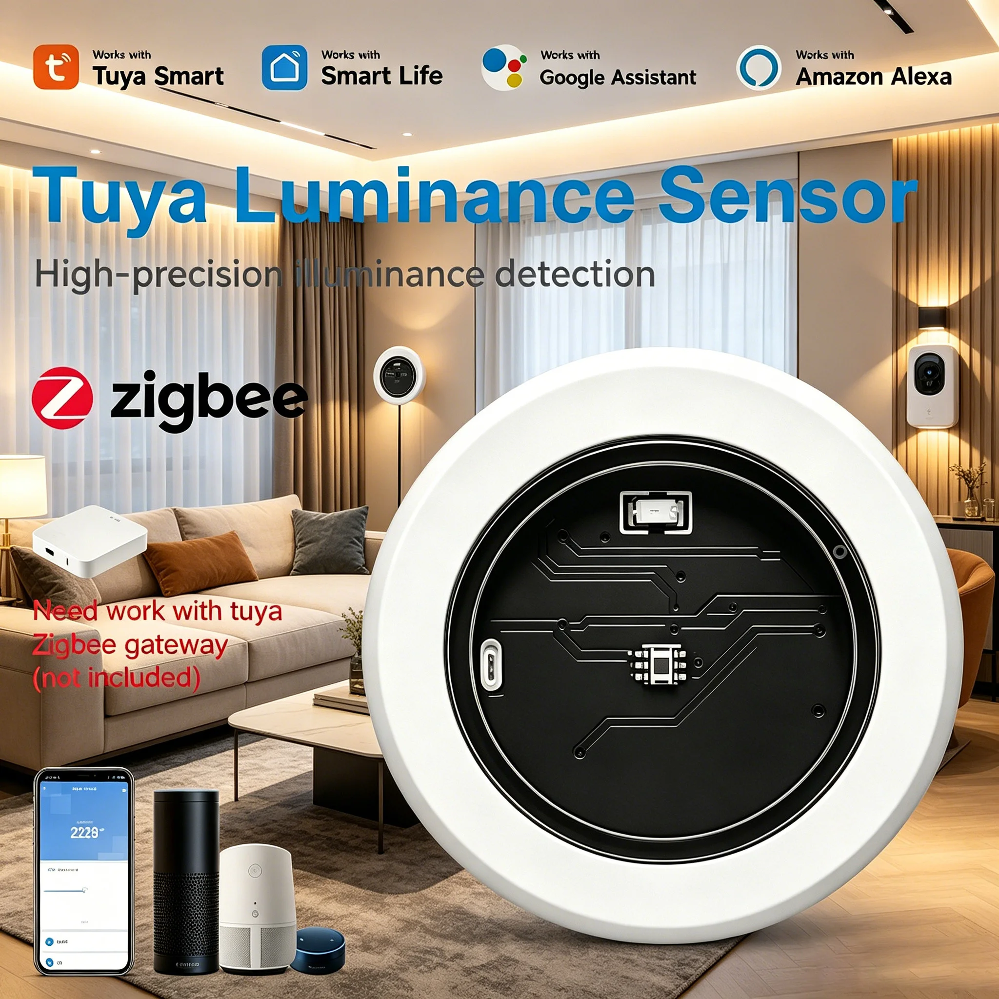 Tuya ZigBee Smart Brightness Sensor Wireless Light Detector Real Time Monitoring Intelligent Scene Automation for Smart Home
Tuya ZigBee Smart Brightness Sensor Wireless Light Detector Real Time Monitoring Intelligent Scene Automation for Smart Home