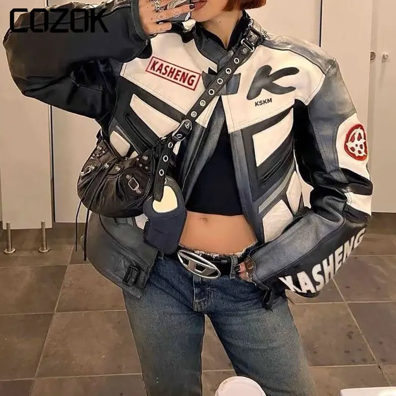2023 Black and White Patchwork Bomber Jacket Men Women Letter Embroidered Racing Motorcycle PU Pilot Leather Jacket Autumn
2023 Black and White Patchwork Bomber Jacket Men Women Letter Embroidered Racing Motorcycle PU Pilot Leather Jacket Autumn