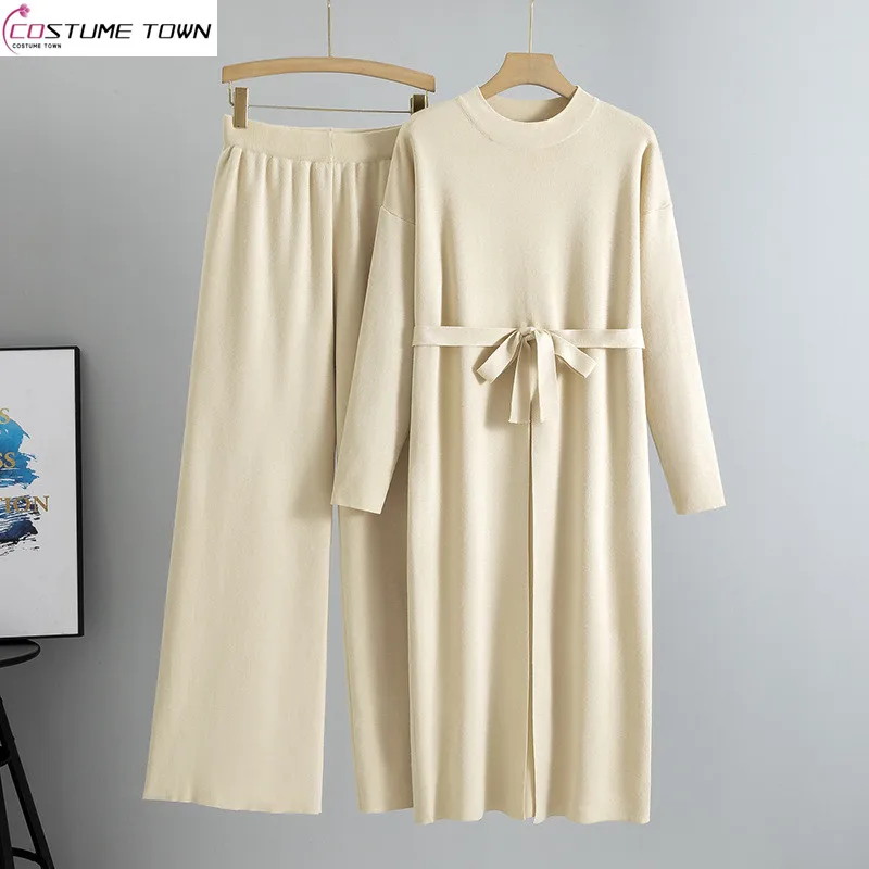Autumn and winter cross-border new fashionable loose slit knitted dress+wide leg pants two-piece set
Autumn and winter cross-border new fashionable loose slit knitted dress+wide leg pants two-piece set