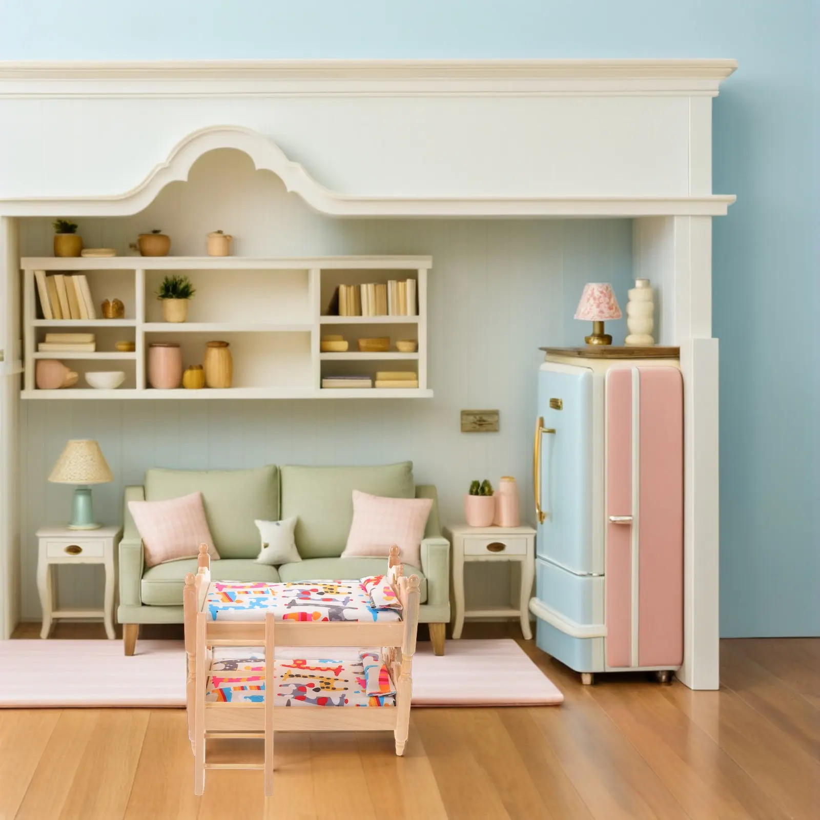 Miniature Dollhouse Bunk Bed 1:12 Scale Wooden Double Layer Bed Ladder Mini House Bedroom Furniture Pretend Play Accessories
Miniature Dollhouse Bunk Bed 1:12 Scale Wooden Double Layer Bed Ladder Mini House Bedroom Furniture Pretend Play Accessories