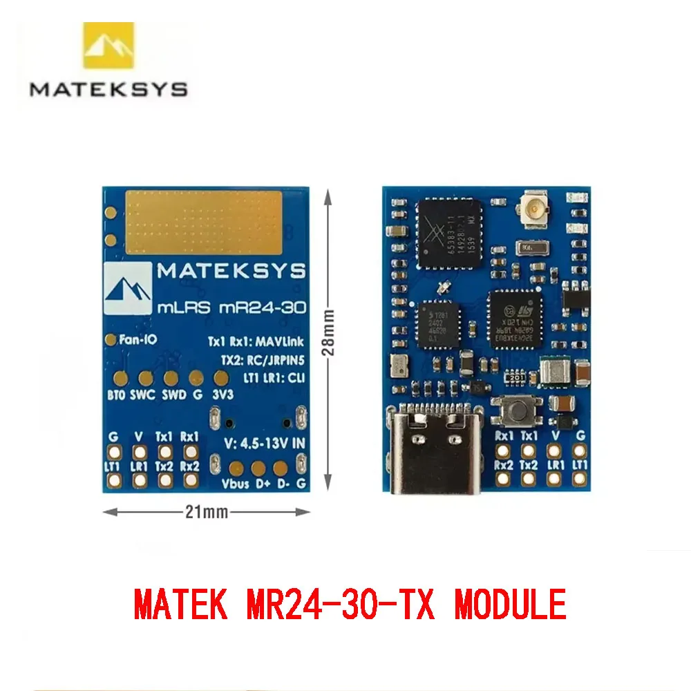 Модуль MATEK MR24-30-TX MLRS MAVLINK 2,4 ГГц LoRa 30 дБм, высокая мощность, защита от помех для RC FPV, пользователей дронов дальнего действия
Модуль MATEK MR24-30-TX MLRS MAVLINK 2,4 ГГц LoRa 30 дБм, высокая мощность, защита от помех для RC FPV, пользователей дронов дальнего действия