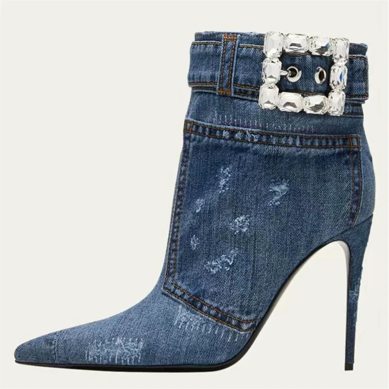 Denim Pointed Toe Boots Square Buckle Straps Thin Heels Patchwork Designer Mid-calf Runway Botas Fashion Shoes Sewing Zapatos
Denim Pointed Toe Boots Square Buckle Straps Thin Heels Patchwork Designer Mid-calf Runway Botas Fashion Shoes Sewing Zapatos