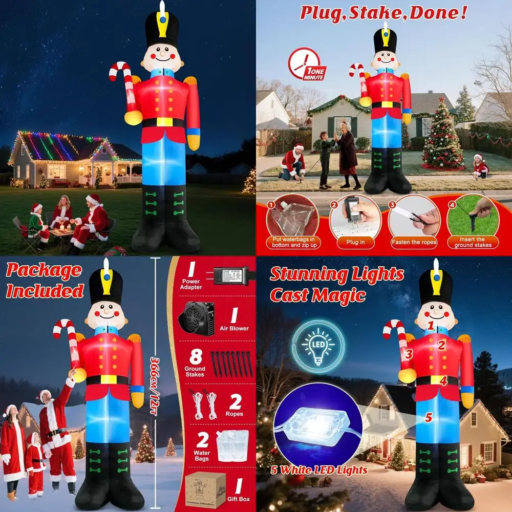 Giant 12-Foot Nutcracker Outdoor Christmas Decoration with LED Lights, Candy Cane Theme, Perfect for Holiday Lawn and Garden Par
Giant 12-Foot Nutcracker Outdoor Christmas Decoration with LED Lights, Candy Cane Theme, Perfect for Holiday Lawn and Garden Par