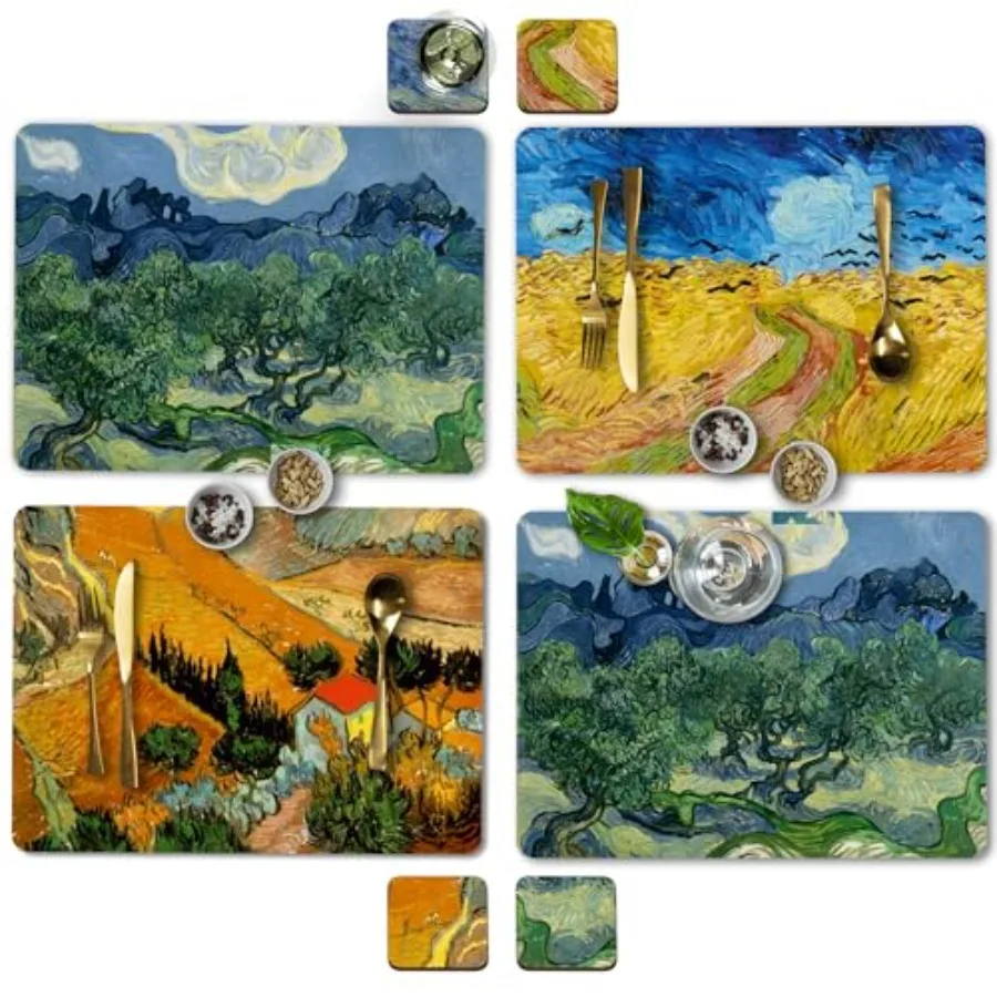 Set of 4 Heat Resistant Cork Placemats for Dining Table with Free Set of 4 Matching Drink Coasters Van Gogh Art Design 16 x 12
Set of 4 Heat Resistant Cork Placemats for Dining Table with Free Set of 4 Matching Drink Coasters Van Gogh Art Design 16 x 12