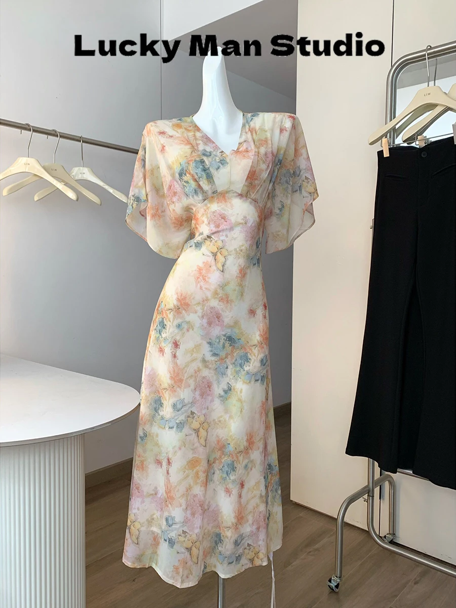 Yellow Floral Print Maxi Dress Women's V-Neck Slimming Spring Summer Holiday Gown LUCKYMAN Sweet Style Short Sleeve
Yellow Floral Print Maxi Dress Women's V-Neck Slimming Spring Summer Holiday Gown LUCKYMAN Sweet Style Short Sleeve