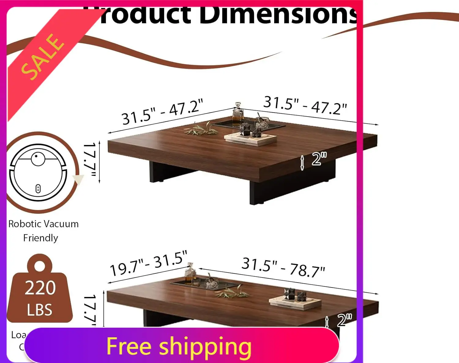 Coffee Table, Solid Wood Farmhouse Coffee Tables with Adjustable Foot Pads, Modern Large Square Center Tables for Living Room Bl
Coffee Table, Solid Wood Farmhouse Coffee Tables with Adjustable Foot Pads, Modern Large Square Center Tables for Living Room Bl