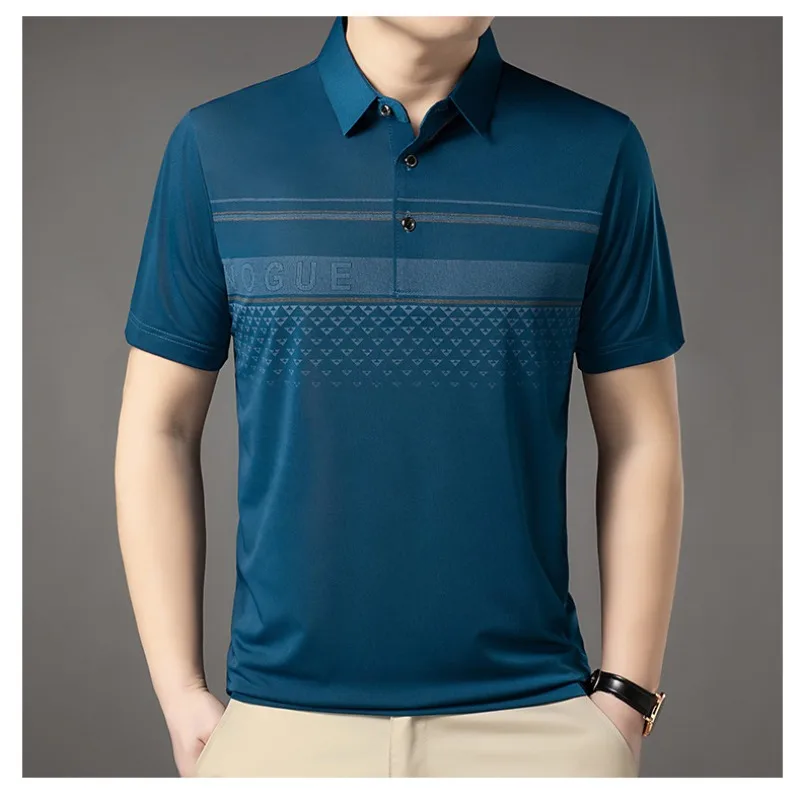 Summer Men's New Polo Neck Ice Silk Loose Breathable Short Sleeve Thin Polo Pullover Tees Striped Letter Fashion Casual Tops
Summer Men's New Polo Neck Ice Silk Loose Breathable Short Sleeve Thin Polo Pullover Tees Striped Letter Fashion Casual Tops