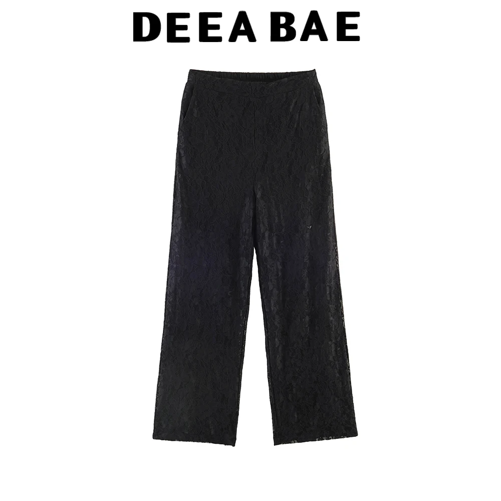 DEEABAE European and American style women's clothing new versatile solid color sexy lace semi transparent casual pants
DEEABAE European and American style women's clothing new versatile solid color sexy lace semi transparent casual pants