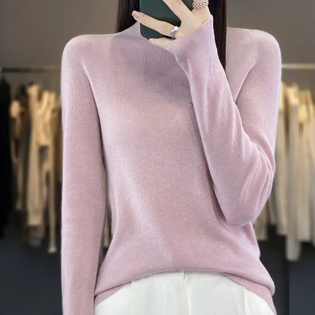 Loose Slimming Autumn Winter Woolen Sweater Semi-High Collar Comfortable Lightweight Daily Commute Ladies Pure Color Base Shirt
Loose Slimming Autumn Winter Woolen Sweater Semi-High Collar Comfortable Lightweight Daily Commute Ladies Pure Color Base Shirt