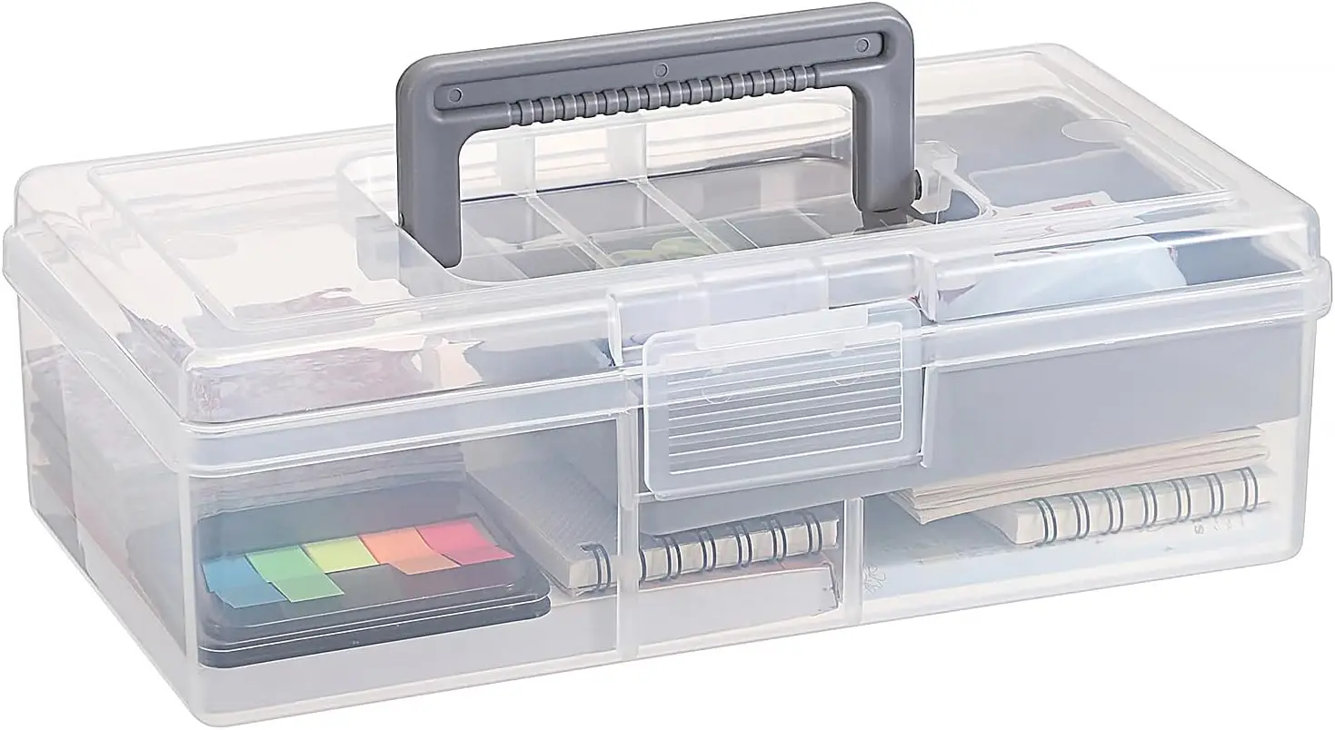JUXYES Plastic Carry Storage Box with Removable Dividers, Clear Art Craft Supply Storage Bin Sewing Box With Handle Lid, 2 Layers Stationery Storage Case for School/Office Supplies
JUXYES Plastic Carry Storage Box with Removable Dividers, Clear Art Craft Supply Storage Bin Sewing Box With Handle Lid, 2 Layers Stationery Storage Case for School/Office Supplies