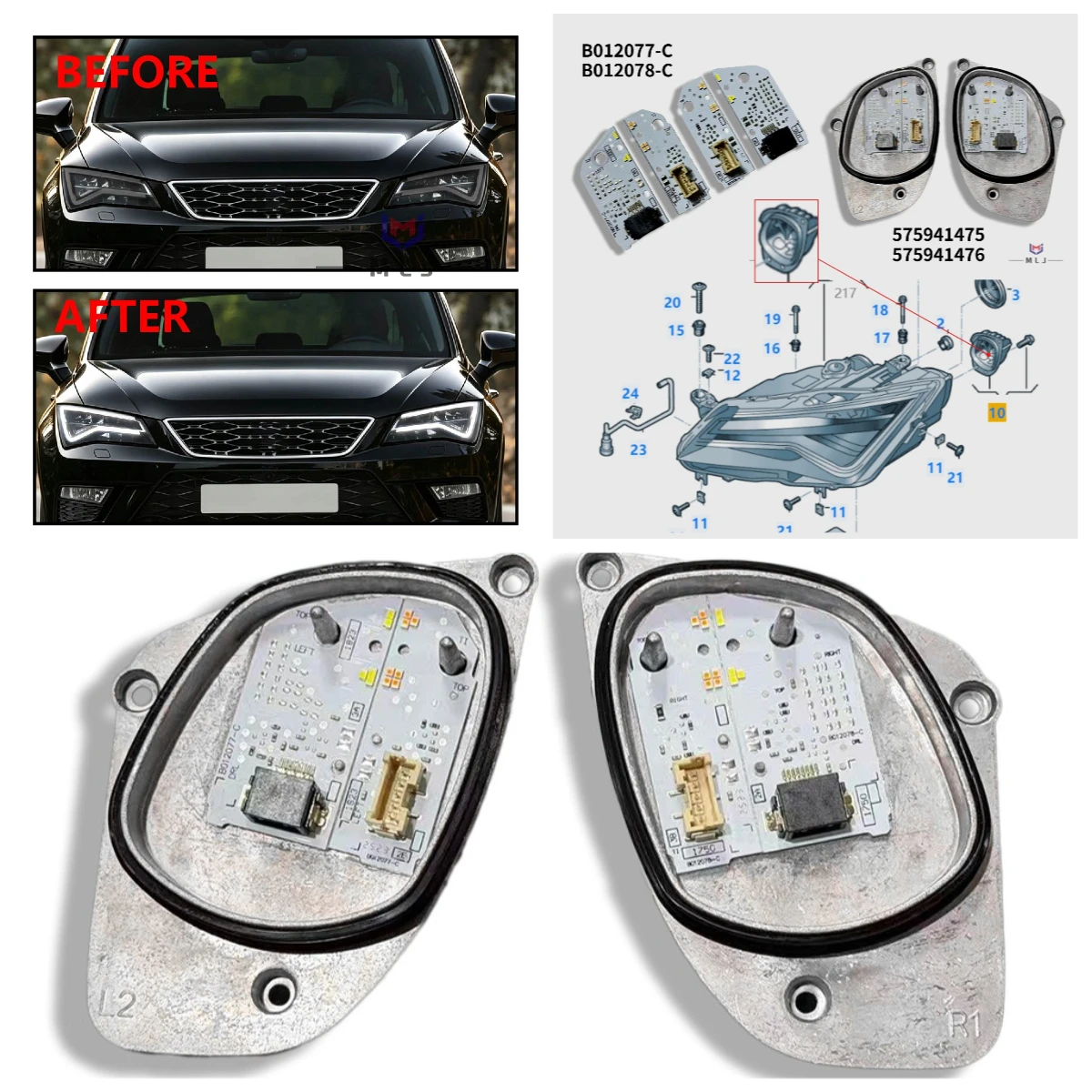 575941475 575941476 Headlight DRL Daytime Running Light Turn Signal LED Source Module For SEAT ATECA 2017 Replacement Part
575941475 575941476 Headlight DRL Daytime Running Light Turn Signal LED Source Module For SEAT ATECA 2017 Replacement Part