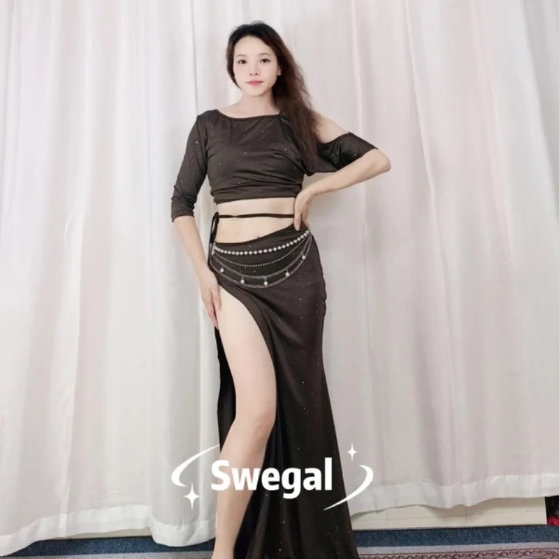 Customized Swegal Belly Dance Costume Oriental Dance Practice Dress, Deep Coffee Color Sprinkle Silver Ice Silk Set
Customized Swegal Belly Dance Costume Oriental Dance Practice Dress, Deep Coffee Color Sprinkle Silver Ice Silk Set